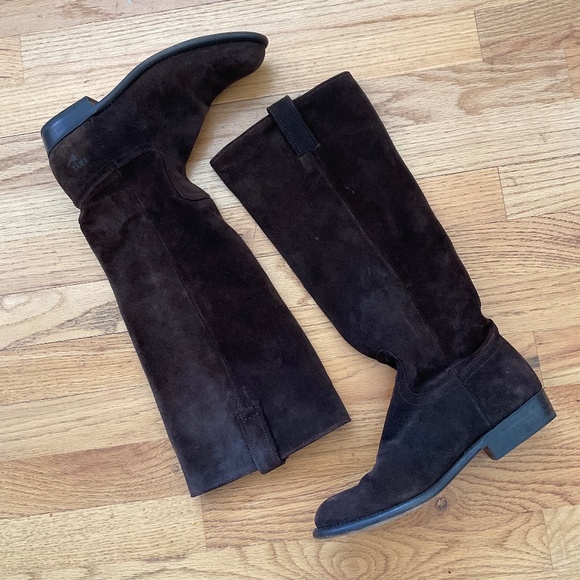 Frye Women’s Size 6.5 Bari Boots- Tall Slouchy Brown Suede Leather - Picture 2 of 14